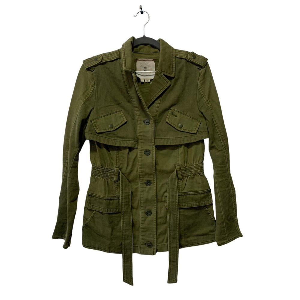 Anthropologie Hei Hei Ruffle Anorak Olive Army Green Denim Jacket SMALL EUC